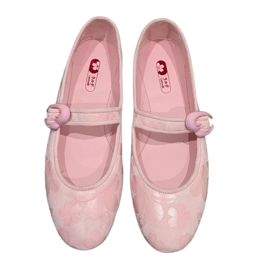 Larroudé Verona Mary Jane Ballet Flats - Sakura Pink Floral Jacquard 8 New​ - Picture 3 of 12